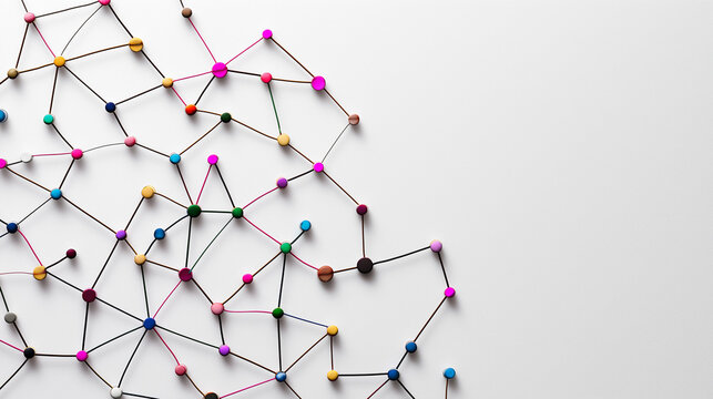 Abstract geometric network of colorful nodes and links, symbolizing innovation and connectivity in business.