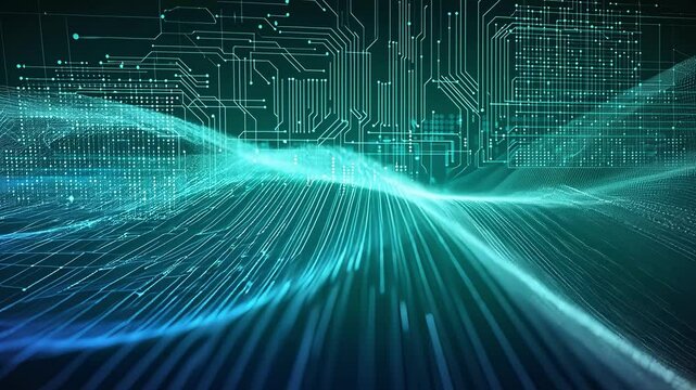 Computer generated image of a city with a green background. The image is full of lines and shapes, giving it a futuristic and technological feel