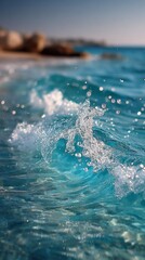 Obraz premium Turquoise Wave Bursting with Shimmering Bubbles