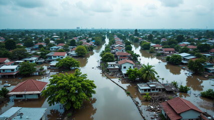 Fototapeta premium Flooded Residential Area After Heavy Rain