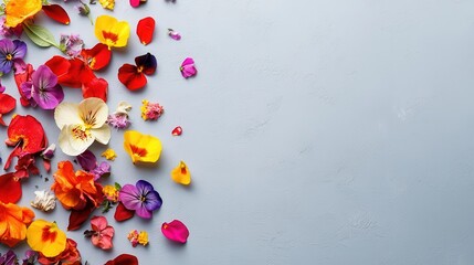 Obraz premium Colorful farmfresh salad with edible flowers, handtossed with homemade vinaigrette