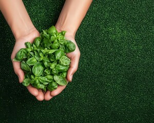 Freshly plucked herbs in a farmer s hands, symbolizing sustainable cooking and organic farming