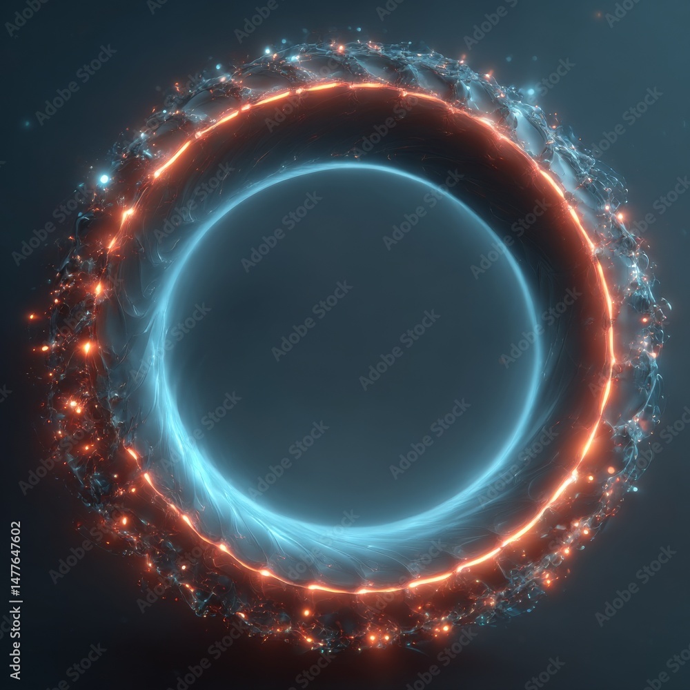 Poster abstract glowing ring: a futuristic portal with energy sparks and ethereal light around the center