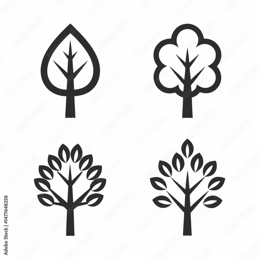 Poster simple tree icon collection vector set.