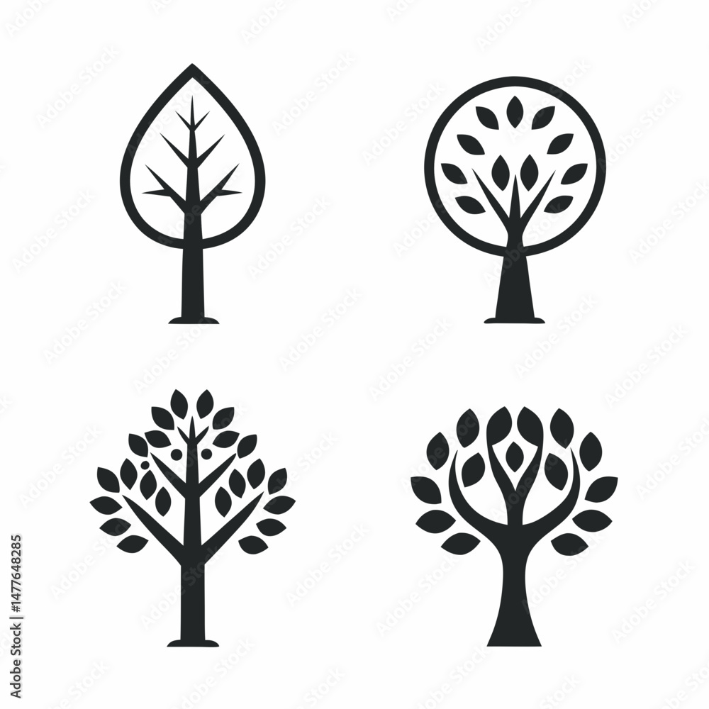 Poster simple tree icon collection vector set.