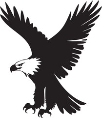 Silhouette of Flying Bald Eagle black and white vector 