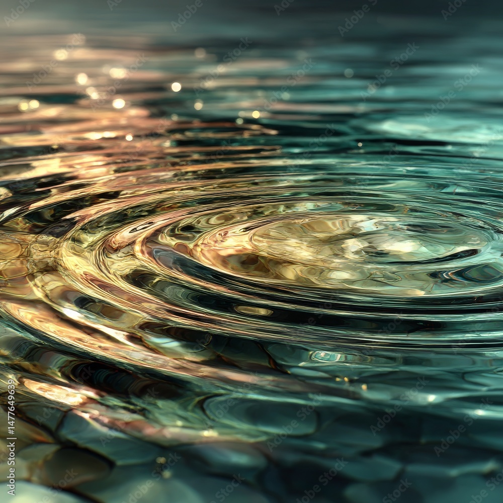 Aufkleber golden ripples on water: a mesmerizing display of light and motion on a serene surface