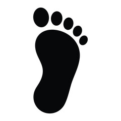 Footprint vector icon. Human foot symbol representing steps, walking, or footprint trail. Useful in health, travel, or ecological footprint design. Black silhouette isolated on white background.
