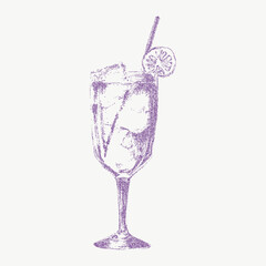 Classic alcoholic beverage in hand drawn sketch with noisy gritty dot halftone effect. Grunge retro style stipple illustration for bar and lounge decor, Italian style.