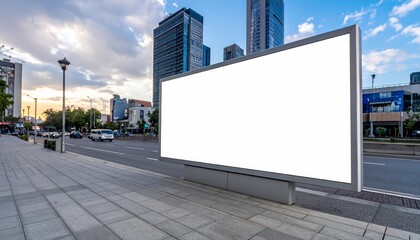 Fototapeta premium Blank billboard mockup on urban city area. Large empty white banner