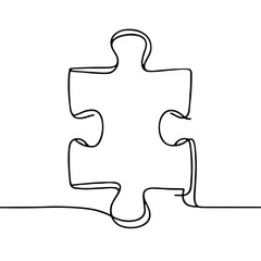 Obraz premium Continuous line drawing of a puzzle piece on white background 