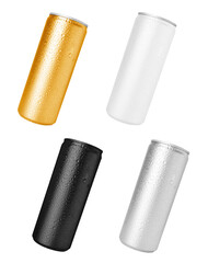 Tin cans with water drops isolated on white, set