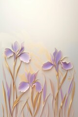 Obraz premium Golden iris branches on elegant pastel background. Wedding invitations, greeting cards, wallpaper, background, printing 