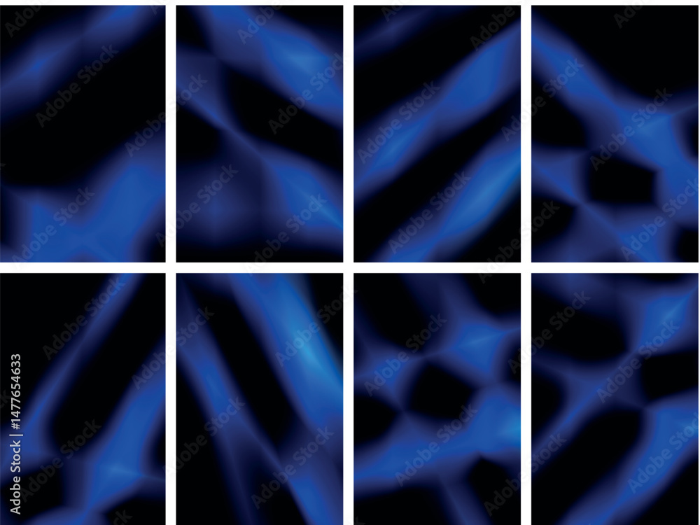 Poster abstract eight-panel dark blue, luminous, creating a patterned surface, for varied digital interface