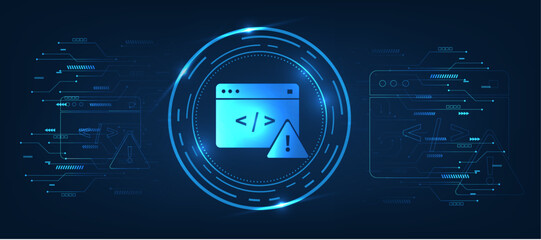 code error alert for developer blue technology background