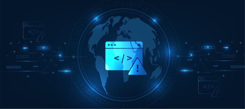 code error alert for developer blue technology background