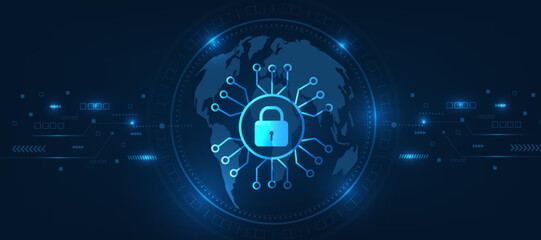  cyber security lock  protection firewall digital concept