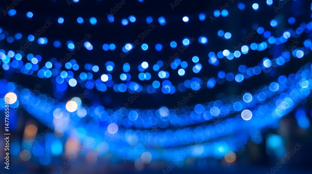 Poster a sea of twinkling blue string lights against a dark backdrop creating a captivating and enchanting 