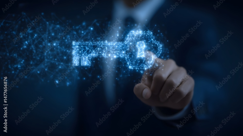 Poster digital security and access control enabled by cutting edge technology featuring futuristic user int