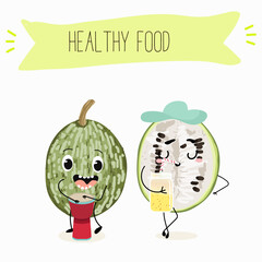 A fig leaf gourd (Cucurbita ficifolia), fruit, vegetable funny character. Vector hand drawn illistration.