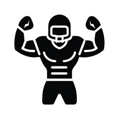 Silhouette of a muscular football player flexing his biceps in a bold black and white design for sports themed concepts.