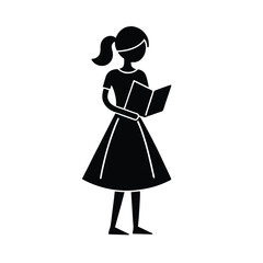 Silhouette illustration of a young woman reading a book depicting education learning and knowledge acquisition concepts