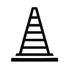 Simple black and white illustration of a traffic cone symbol representing construction safety and road work awareness