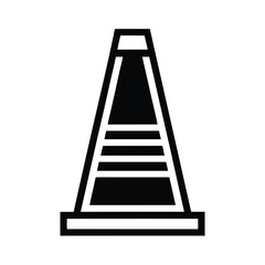 Monochrome graphic illustration of a road safety cone symbol used to indicate construction or hazards on roads