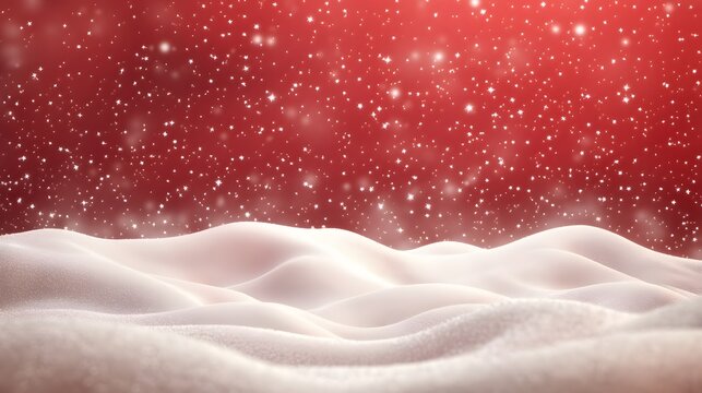 Winter wonderland scene with snow-covered hills.