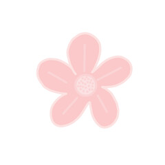 Minimalist Pale Pink Flower Icon. Simple Floral Symbol. Elegant Five-Petal Flower Graphic Illustration. A Single Delicate Blossom. Flower Flat Art Style