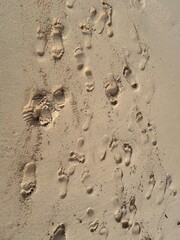 Obraz premium Footsteps mark on the sand at the beach