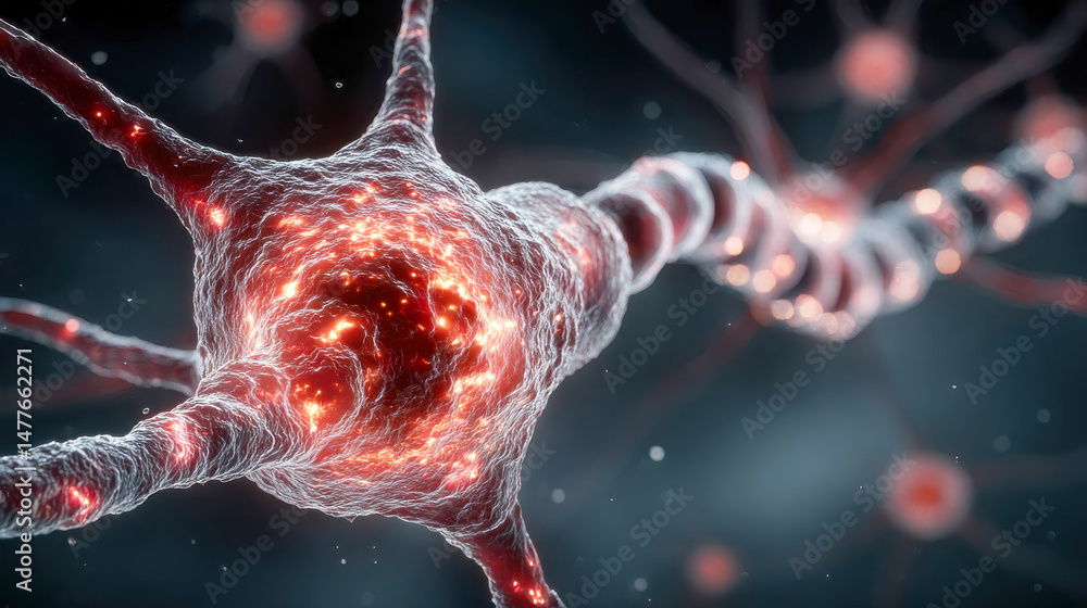 Poster abstract representation of a neural network or fiber optic structure glowing with dynamic energy and