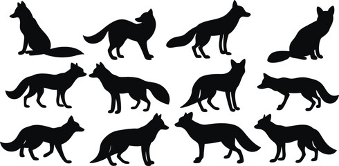 Fox Silhouette Set - Clever & Cute Outlines for Logos, Nursery Decor & Wildlife Designs. High-Quality Vector Files in Black & White. Perfect for Branding, Wall Art & Woodland Themes.
