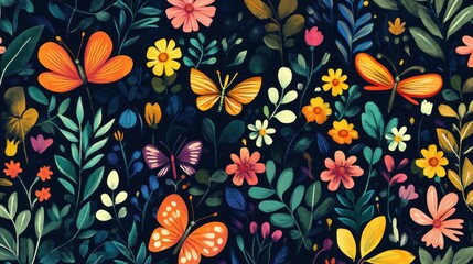 Vibrant floral and butterfly pattern