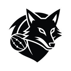 Silhouette illustration of a fox head and a sports ball in a bold black and white graphic design