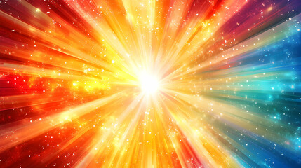 Naklejka premium Vibrant Abstract Light Burst with Colorful Rays and Sparkling Stars