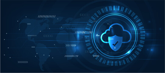 cloud computing protection icon with blue futuristic background