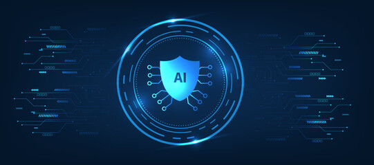 artificial intelligence icon with blue futuristic background