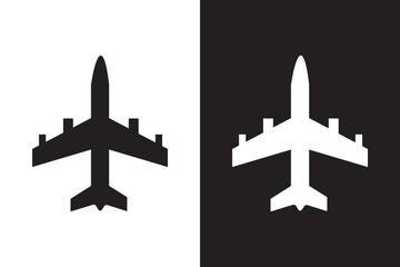 Fototapeta premium A simple flat black and white airplane symbol is isolated on a transparent background. Vector plane icon for web, infographics, signs, or app design
