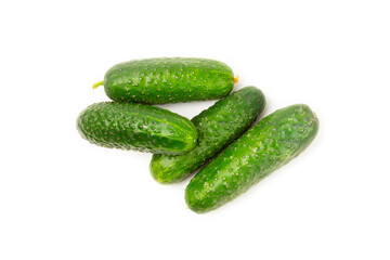 Cucumber isolated on white background. Slice of cucumber on white background. Fresh organic green cucumbers. Vegan. Ingredient for salad. Farm vegetables.