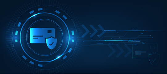Digital card payment protection icon,  futuristic modern cyber background