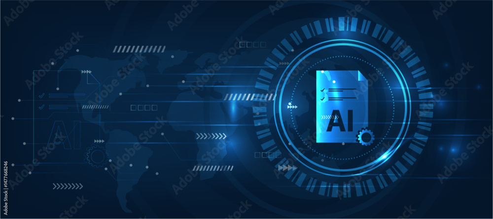 Poster document management with artificial intelligence icon futuristic modern cyber background