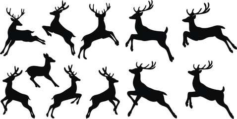 Majestic Deer Silhouette Set - Elegant Buck & Doe Outlines for Logos, Holiday Decor & Wildlife Designs. High-Resolution Vector Files in Black & White. Perfect for Branding, Wall Art & Christmas Theme