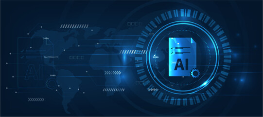 Obraz premium document management with artificial intelligence icon futuristic modern cyber background