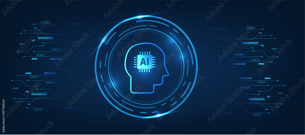 Poster artificial intelligence chip in robotic technology with futuristic modern cyber background