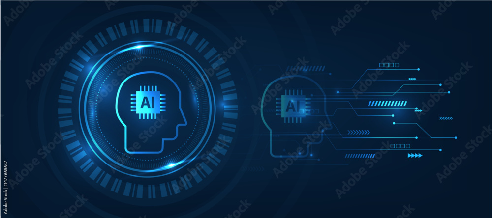 Poster artificial intelligence chip in robotic technology with futuristic modern cyber background