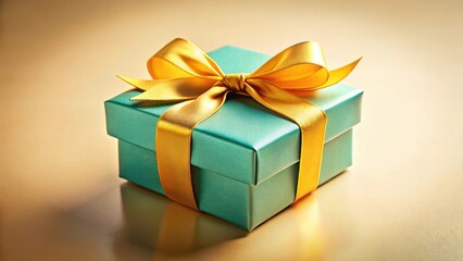 Fototapeta premium A teal gift box adorned with a luxurious golden ribbon, reflecting elegant simplicity and festive cheer