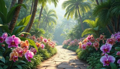 tropical garden with flowers