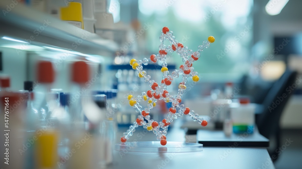 Poster intricate dna structure model closeup in laboratory environment science content modern research sett