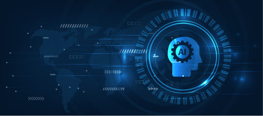 hi tech artificial intelligence brain  icon  futuristic modern cyber background